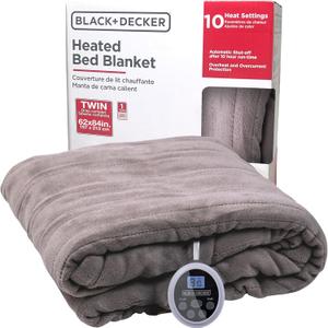 BLACK+DECKER Heated Blanket Electric Twin, Micro Plush Electric Blanket, Heating Blanket with 10 Heating Levels, 10H Timer, Auto Shutoff, Fast Heating (64x84 inches, Grey)