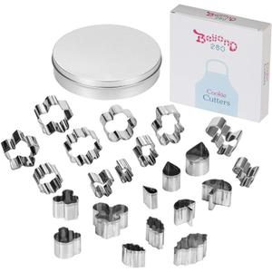 Tiny Mini Stainless Steel Cookie Cutters, 22-piece Cute Shapes Animal Flowers Bear Dinosaur for One-Bite Cookies, Fruits, Fondant Biscuit (22 pcs)