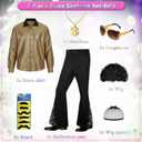 6 Pcs 70s Disco Outfit Costume for Men Dance Bell Bottom Pants Retro Shirts Moustache Sunglasses Wigs Necklace