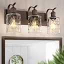 Bathroom Vanity Light Fixtures Over Mirror 3-Light Hammered Glass Wall Mounted Modern Oil Rubbed Bronze - VL01ORBH-3