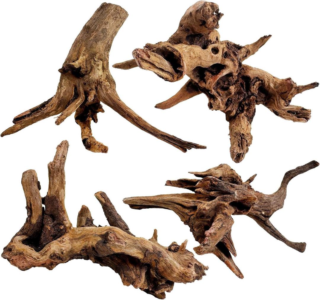 Kathson Natural Aquarium Driftwood Decoration Branches Reptiles Terrarium Ornament Wood Fish Tank Habitat Decor Assorted Sizes Wood 4 PCS (6"-10") (S:Mopani Driftwood (5.5 to 9.5 inches/4 Pack))