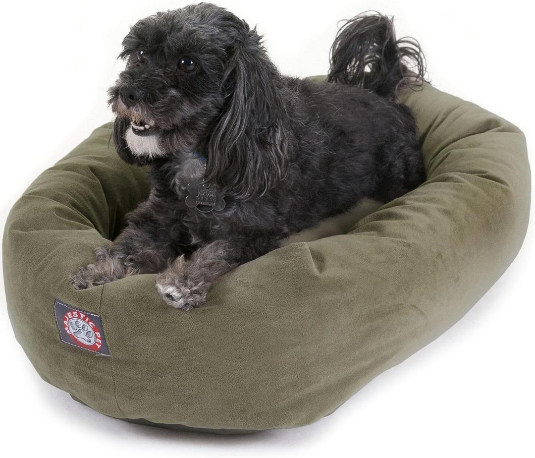Majestic Pet 24 Inch Suede Calming Dog Bed Washable Cozy Soft Round Dog Bed with Spine Support for Dogs to Rest their Head - Fluffy Donut Bed 24x19x7 (Inch) - Round Pet Bed Small Sage