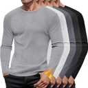 5 Pack Men's Cotton Thermal Shirts Long Sleeve Ribbed Tops Crew Neck Slim Fit Sweater Casual Pullover Undershirts (Large, Black, Dark Gray, Gray, Light Gray, White)