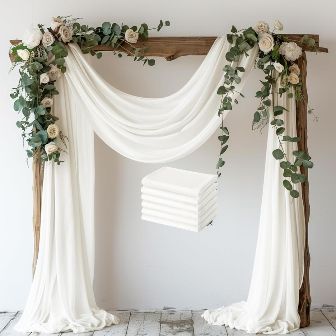 Wokceer Wedding Arch Draping Fabric 6 Panels 28.7" x 20FT Ivory Drapes Sheer Fabric Backdrop Arch Draping Fabric for Wedding Ceremony Birthday Party Bridal Shower Decoration