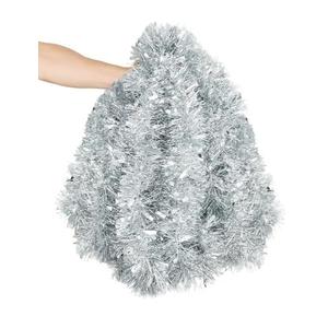 50FT Christmas Tinsel Garland, Silver Thick Metallic Twist Garland for Xmas Tree, Holiday Party Decorations, Shiny & Flexible Indoor Outdoor Festive Streamers for Mantel, Stairs & DIY Crafts