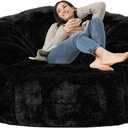 (No Filler) 6FT Giant Bean Bag Chair Cover Soft Faux RH Fur Sofa Bed Washable Bean Bag Couch Cover for Adult and Kids with Liner (Black)