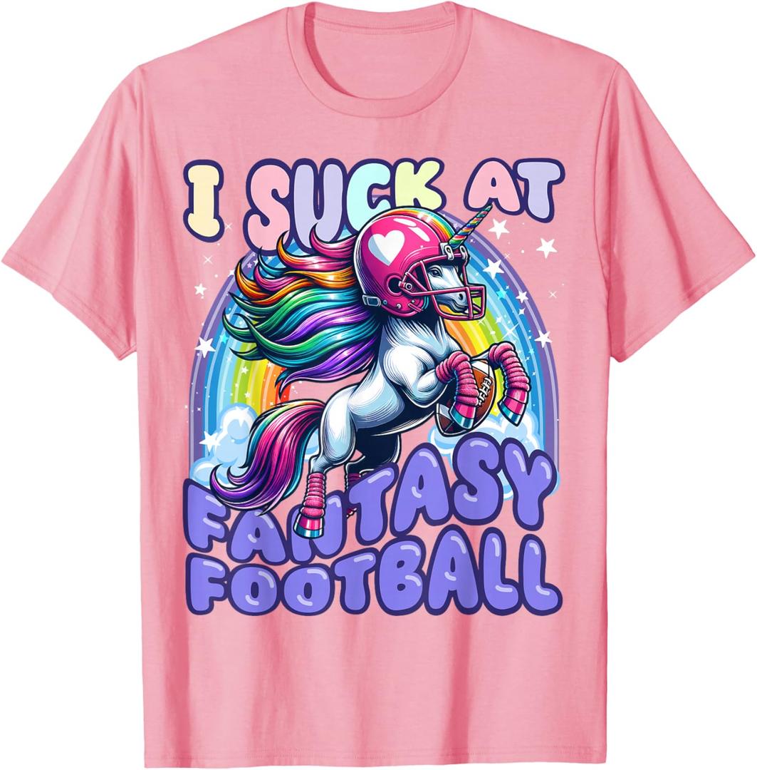 I Suck at Fantasy Football Unicorn Rainbow Loser Men T-Shirt (Medium)