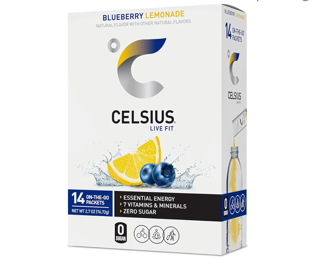 CELSIUS On The Go Blueberry Lemonade, Sugar Free Energy Drink Mix (14 Sticks per Pack