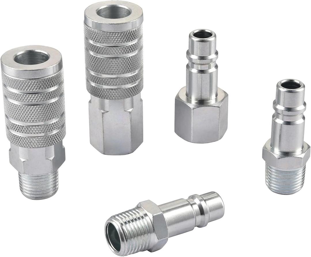 Yolass 1/2NPT Air Hose Quick Connection Accessory Set,1/2 Inch NPT Threads Size,2Pcs High Flow Air Coupler and 3Pcs Air Plug,Widely used in Professional Workplace,Home,Auto Repair and so on
