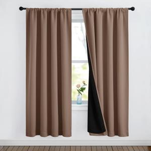 NICETOWN Living Room Completely Shaded Cold Blocking Draperies, Privacy Protection & Noise Reducing Drapes, Black Lined Insulated Window Treatment Curtain Panels(Cappuccino, 2 Pieces, W52 x L72)
