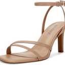 SOVANYOU Heeled Sandals for Women Dressy Square Open Toe Strappy High Heels with Ankle Strap for Wedding Party Daily Wear , Size 6