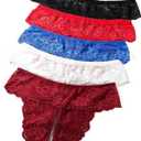 Justgoo Womens Sexy Thongs Lace Panties Underwear Low Rise Plus Size Underpants Pack of 5 (Large)