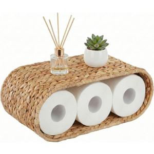 Coeusy Boho Rattan Wall Shelf for Bathroom, Wicker Wall Shelf for Toilet Paper Storage Holder, Handwoven Water Hyacinth Natural Decor for Over The Toilet, 2-Tier