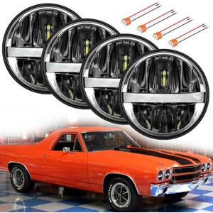 UNI-SHINE 5 3/4'' 5.75 inch LED Headlights Round 4pcs Reflector Hi/Lo Beam with DRL Sealed Beam H5001 H5006 fit for Peterbilt 349 359 fit for Impala 59-76 fit for Dodge (Black)