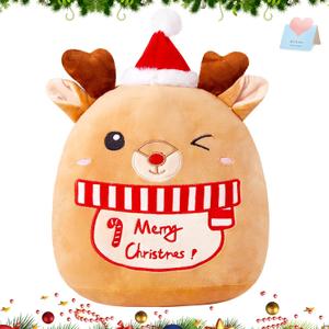 Athoinsu Christmas Elk Soft Plush Pillow 14 Inches Xmas Reindeer Plush Pillow for Toddler Kids Boys Girls Party Home Decorations