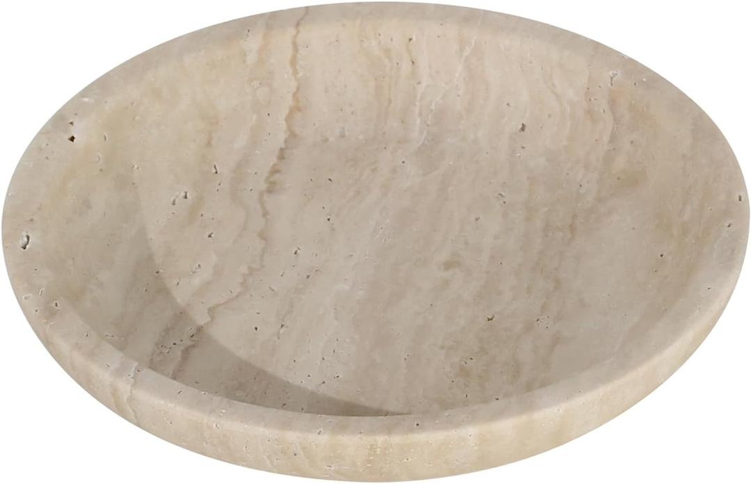 Travertine Jewelry Dish Tray - Decorative Stone Catchall Bowl for Entryway Table, Keys & Rings Holder, Natural Marble Home Decor Organizer (5.5 Inch) (A1)