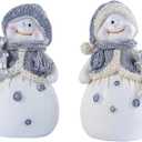 2-Piece Snowman Figurines Christmas Decorations Winter Centerpieces for Table Resin Winter Mantel Decor for Home Office Holiday Decor Indoor Christmas Table Decorations