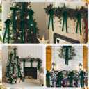 12 Pcs Green Velvet Christmas Bow 10 x 24inch Extra Large Christmas Bow with Extra Long Tail Neutral Holiday Decor Velvet Ribbon Bows for Xmas Garland Fireplace Stairs Mirror Door