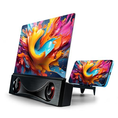 12" Phone Screen Magnifier with Speaker Mini 3D HD Foldable Amplifier for Movies & Gaming-Portable Home Theater Clear Audio,Supports All Smartphones for Family,Seniors,Travel