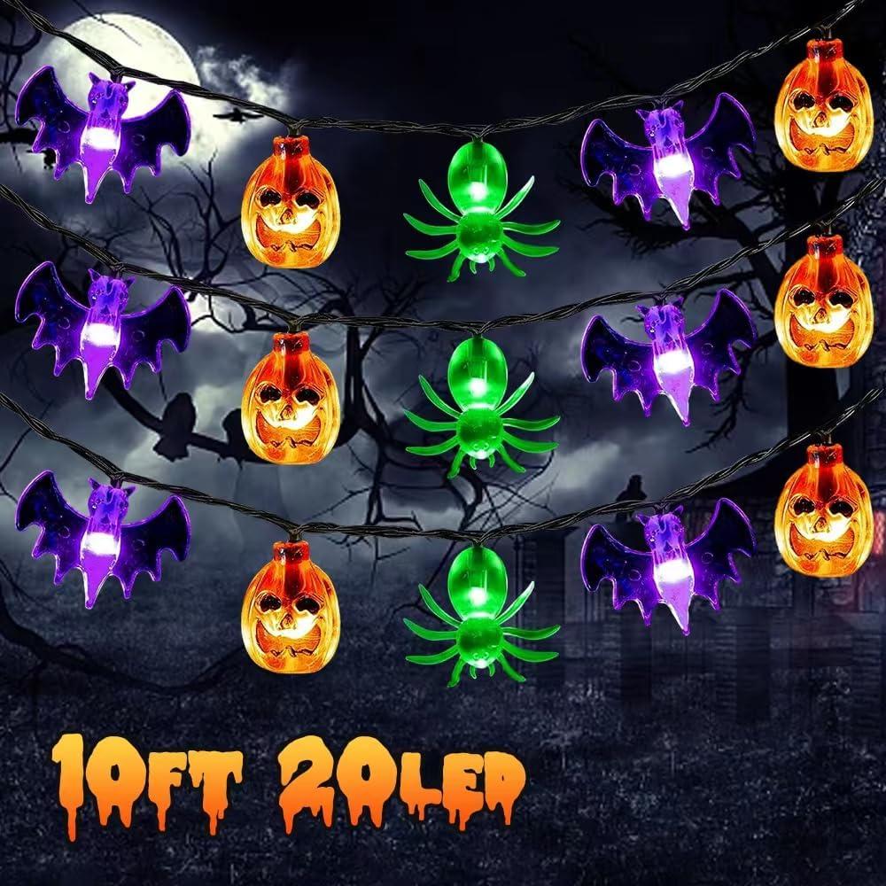 HiPiiy Halloween String Lights Battery Operated, Bat Ghost Spider Pumpkin Lights, Indoor Decorations for Cute Party Decor（3 Elements）