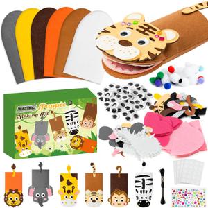 WATINC 6Pcs Hand Puppet Making Kit, Art Craft Felt Sock Puppet Toys, Creative DIY Make Your Own Pompoms Wiggle Googly Eyes Storytelling Role Play Party Supplies Gift for Girls Boys (Wild Animals)