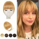 BARSDAR Real Human Hair Clip in Bangs - Human Hair Clip in Bangs for Women - Golden Blonde Thick Bangs Extensions Fringe with Temples Dyeable Real Hair Bangs Hairpieces - Dark Golden Blonde