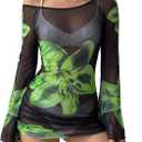 ZAFUL Womens Swimsuit Cover Up Dress Off Shoulder Hollow Coverup Bathing Suit Mesh Swim Beach Dress (Medium, green)