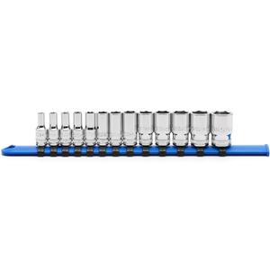 MIXPOWER 1/4" Drive Mid-Length Socket Set with Storage Rails, 13-Piece, 6 Point, 4-15mm, CR-V, Metric, Semi-Deep Socket Set