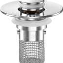 Sink Stopper Hair Catcher, Pop-up Sink Drain Strainer with Removable Stainless Steel Strainer Basket Hair Catcher, Bathroom Sink Strainer for Bathroom Sink Stopper Replacement (2, Platinum Silver)