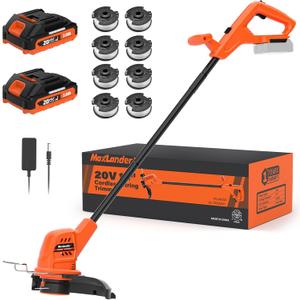 MAXLANDER Weed Wacker Cordless, 20V 10 Inch Weed Wacker Battery Operated, Lightweight String Trimmer and Edger Trimmer with 8 Pcs Replace Spool Trimmer Lines, 2x2.0 Ah Battery and Charger Included