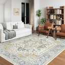 Washable Area Rug 5x7, Area Rugs Stain Resistant Neutral Washable Rugs for Living Rooms Bedroom Vintage Non-Slip Thin Large Size Area RugBrown