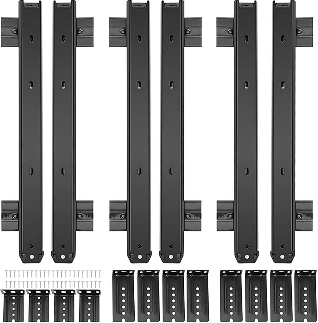 ZOENHOU 3 Pairs 14 Inch Black Keyboard Tray Slides, 22 LB Heavy Duty Ball Bearing Slides Hardware, Computer Tray Keyboard Slider Under Desk Rails Rack with 24 Adjustable Height Bracket and 48 Screws