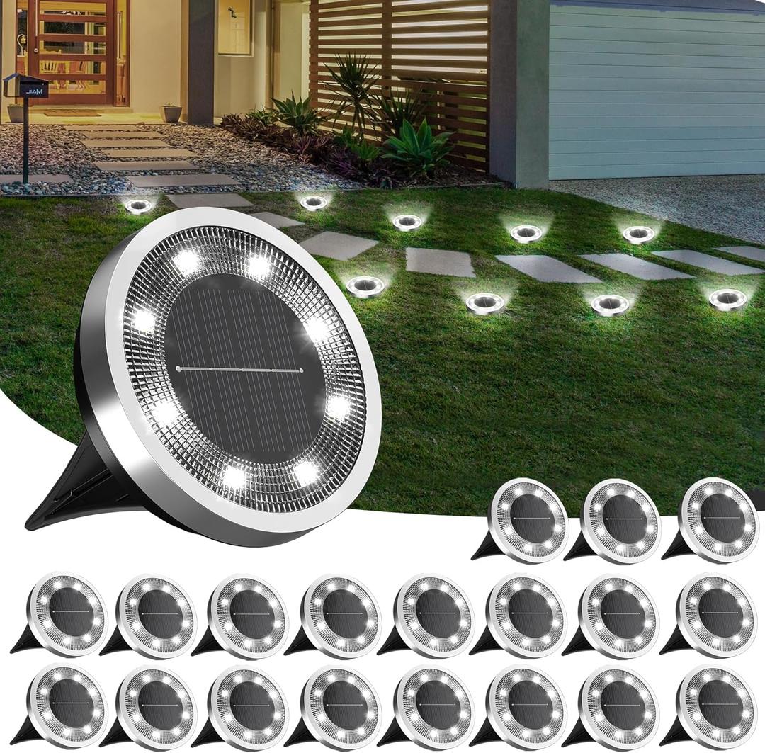 INCX Solar Ground Lights, 20 Pack Solar Lights Outdoor Waterproof, Solar Garden Lights Landscape Lighting for Patio Pathway Lawn Yard Deck Driveway Walkway, Cold White