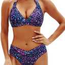 Yonique Women Two Piece Bathing Suits Push Up Bikini Set Halter Swimsuit Vintage Swimwear M