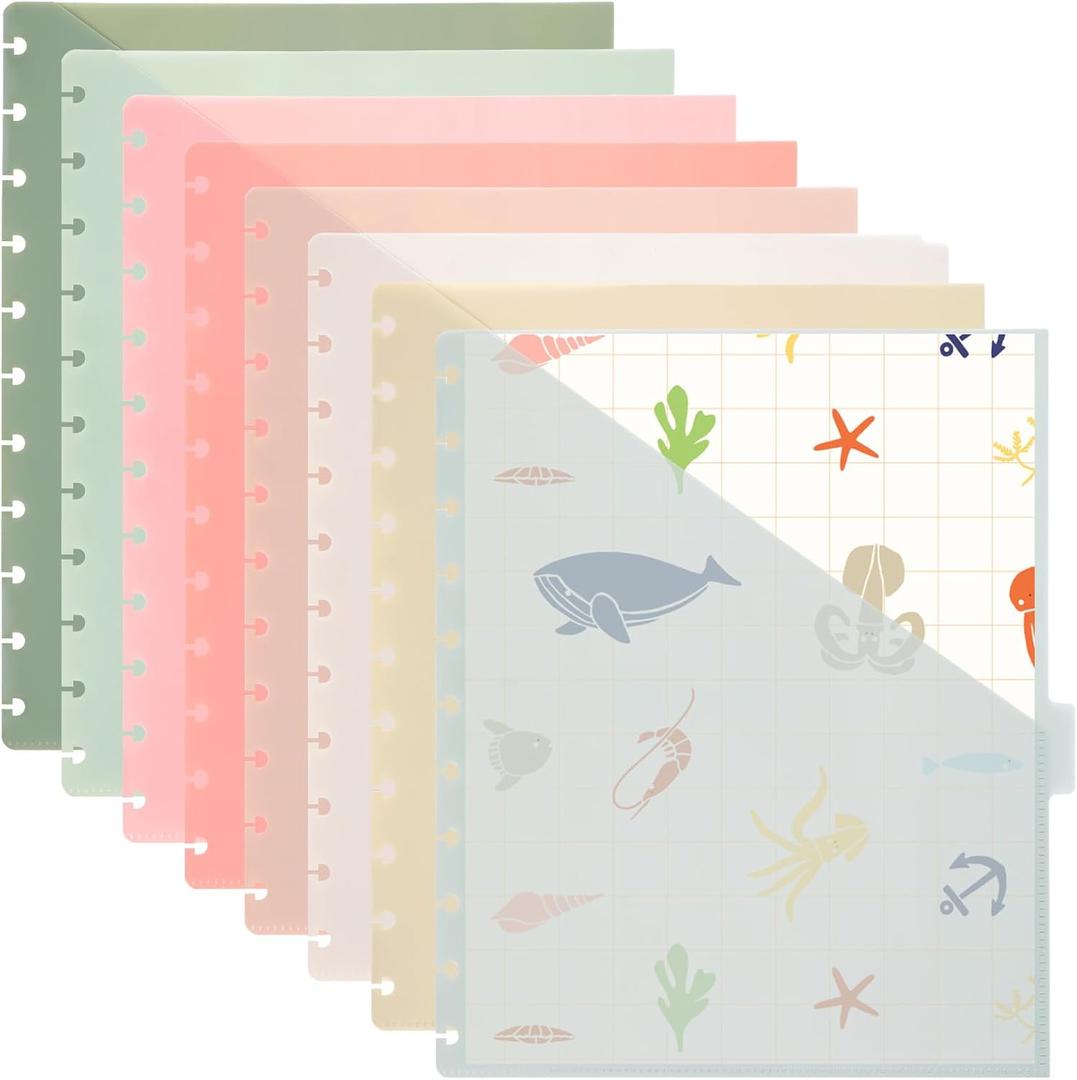 8 Pcs Letter Size Discbound Pocket Dividers with Tabs and Pockets Discbound Dividers with Pockets Notebook 8.5" x 11" Plastic Divider for Office Notebook Planner Disc Binder Divider for Home School