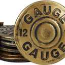 Ebros Gift Western 12 Gauge Golden Bullet Shells Round Coaster Set with 4 Coasters and Sculptural Holder Decorative Figurine 5" Wide Rustic Country Furniture Protector Accent