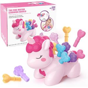 Montessori Toys for Toddlers,The Fine Motor Unicorn Pink 14 Pcs, Learning Toys Ages 18+ Months Fine Motor and Sensory Toy, Educational Toys for Toddler Girls,Christmas and Birthday Gift for Girls