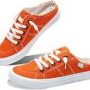 Obtaom Women Canvas Mules Memory Foam Clipper Fashion Sneakers Comfortable Slip-On Mule Backless Holiday Shoes(Orange,US11)