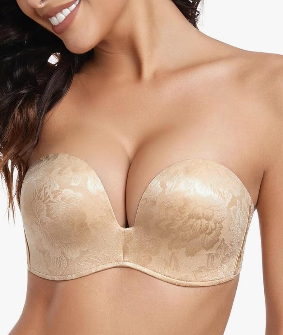 Lemorosy Women's Wireless Push Up Plunge Padded Non-Slip Invisible Strapless Bra Size 38B