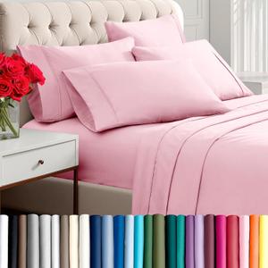 Bare Home Hotel Luxury Twin XL Sheet Set, Extra Soft - 4 Piece Set - Deep Pockets - Easy Fit - Cooling & Breathable - Wrinkle, Fade, Stain Resistant - Includes 2 Pillowcases (Twin XL, Light Pink)