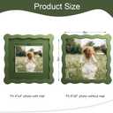 6x6 Picture Frame with Mat for 4x4, Wavy Edge Wooden Real Glass Photo Frame for Tabletop and Wall Hanging, Green, 1 Pack