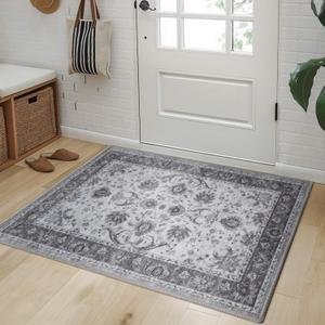 Front Door mat, 2x3 Ft Washable Area Rug Small Entryway Rug Indoor Non-Slip Throw Rugs, Ultra-Thin Accent Carpet for Kitchen Bathroom Entrance Home Decor (Grey)