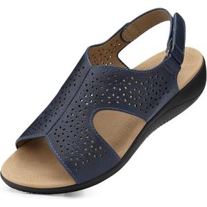 SHIBEVER Women's Flat Sandals Comfortable: Summer Dressy Walking Shoes | Arch Support for All-Day Comfort - Open Toe with Adjustable Straps for Casual Daily Wear, Travel & Vacation Size: 7