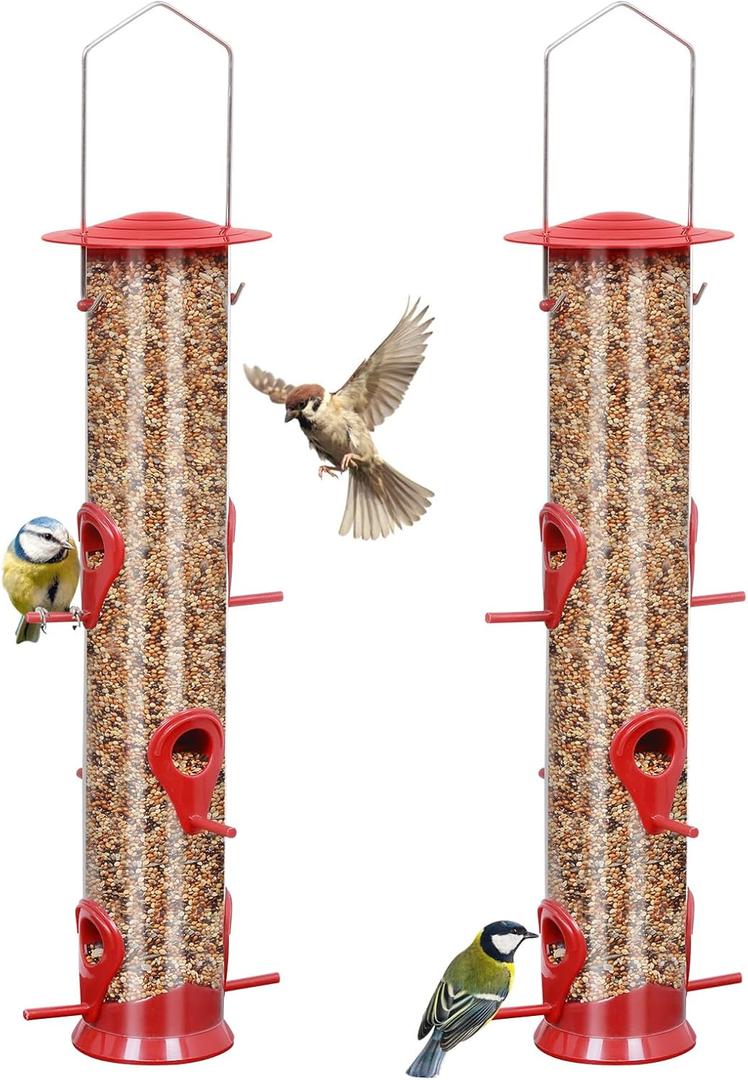 ERYTLLY 2 Pack Bird Feeders for Outdoors Hanging with 6 Feeding Ports Extra Thick Solid Tube Transparent Weatherproof Water Resistant Great for Attracting Birds Garden