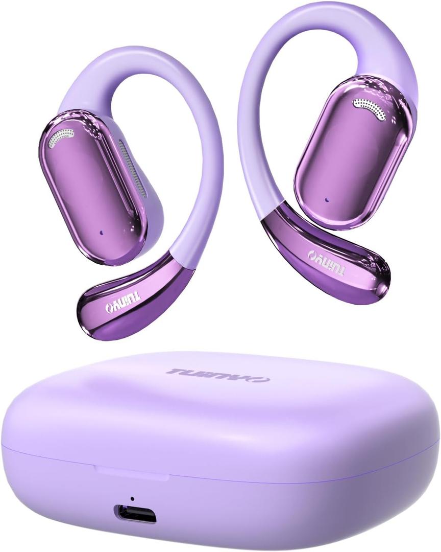 TUINYO True Wireless Ear Hooks, IPX5 Waterproof, Stable One-Step Bluetooth Connection with Long Transmission, 40hrs Longed Standby Time with 10hrs Playtime for Each, Compatible to Different Devices (Purple)