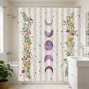 Moon Phase Shower Curtain Boho Floral Celestial Wildflower Spring Plant Herbs Beige Bathroom Decor(70" WX70 H)