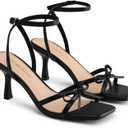DREAM PAIRS Women's Bow Heels -Kitten Heels for Women, Square Toe Strappy Heeled Sandals, Elegant Wedding & Bridal Bownots Sandals for Formal & Special Occasions, Size 6