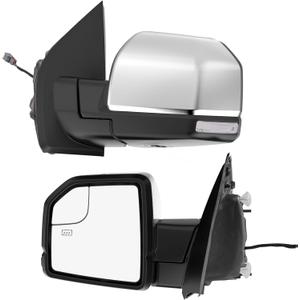Power Heated Tow Mirrors Compatible with 2015 2016 2017 2018 2019 2020 Ford F150, Trailer Towing Side Mirrors w/LED Turn Signal & Ambient Temp Sensor(for 2019+), Chrome Housing