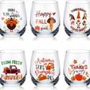 Pickmesh 6 Pcs Thanksgiving Fall Glass 12oz Autumn Stemless  Glass Cups Pumpkin Gnome Turkey Autumn Leaves Party Gifts for Family Women Men Friends Wedding Birthday Party