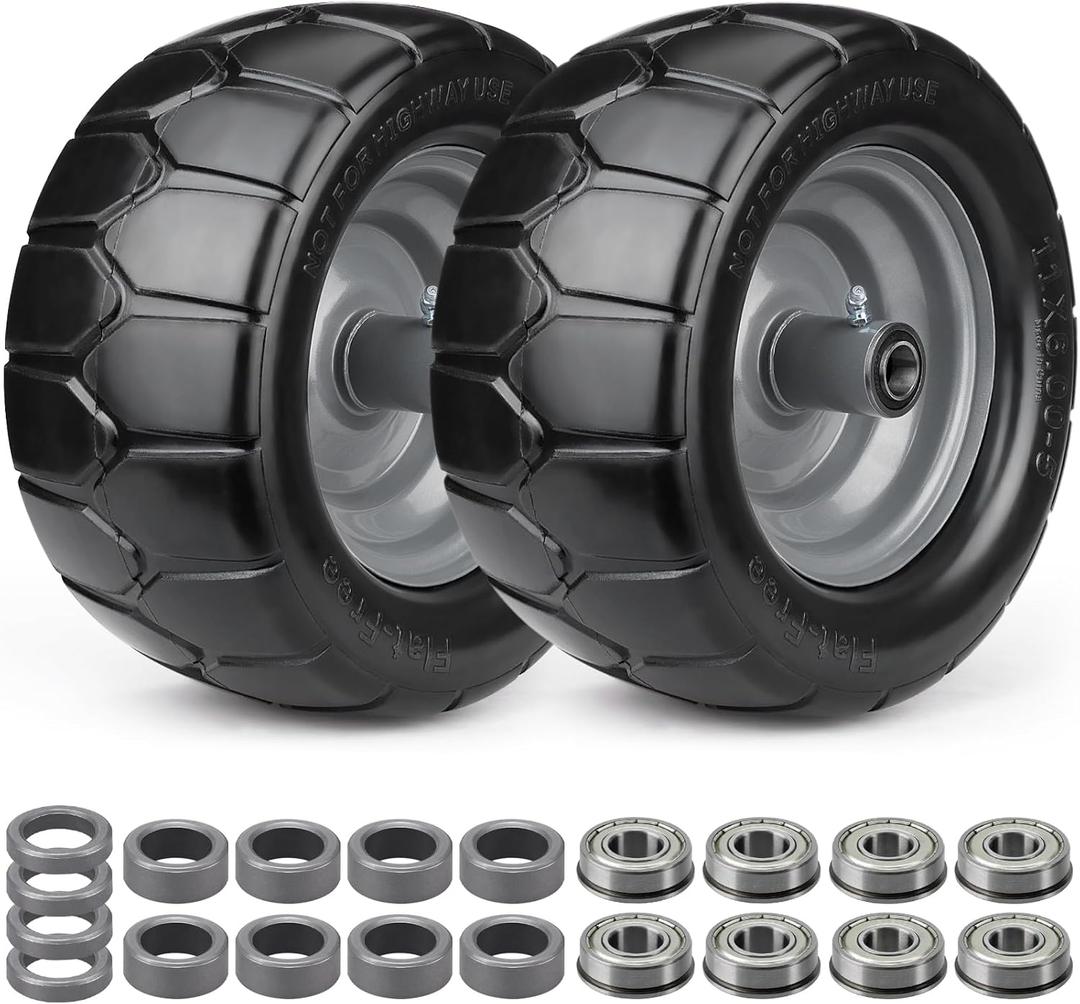 11x6.00-5 Flat Free Tires, Zero Turn Mower Front Tires,11x6.00-5 Solid Lawn Mower Tires and Rim Assembly with 3/4" & 5/8" Bearing,6"-8" Centered Hub for Bad Boy Mower (11x6-5 Flat Free Tire(Silvery))
